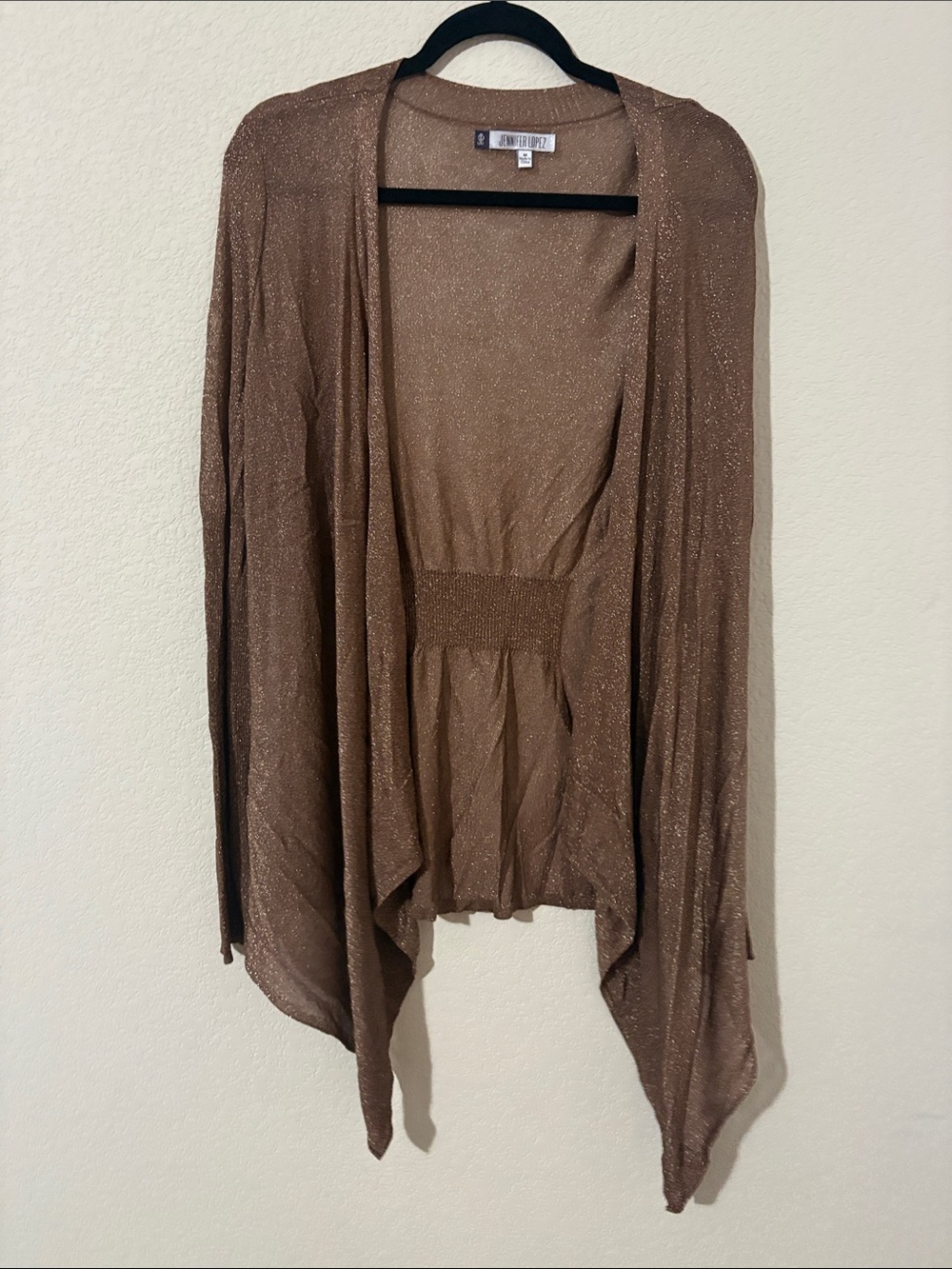 Jennifer Lopez Metallic Brown Open-Front Cardigan